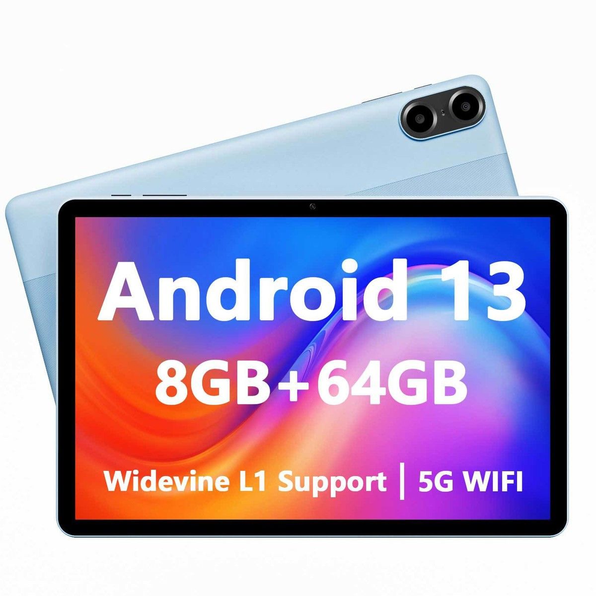 Android Tablet, 10.1 inch Android 13 Tablets 8GB RAM 64GB ROM, 1280x800 IPS HD Touchscreen, 6000mAh Battery, Bluetooth, Dual Camera, Blue