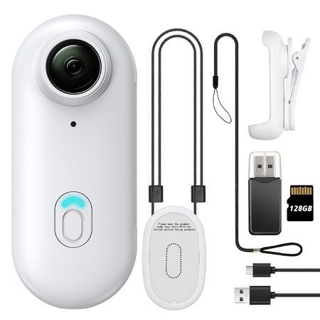 128GB 4K Mini Body Camera,Wearable Action Body Cam,Thumb Size Hands Free Recording Body Worn Camera,Premium Portable Camcorder (White)