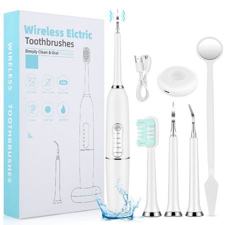 Electric Toothbrush Set Tooth Care and Cleaner Kit Stainless Steel Teeth Cleaning Kit Teeth Stain Remover for Teeth Improving Color White