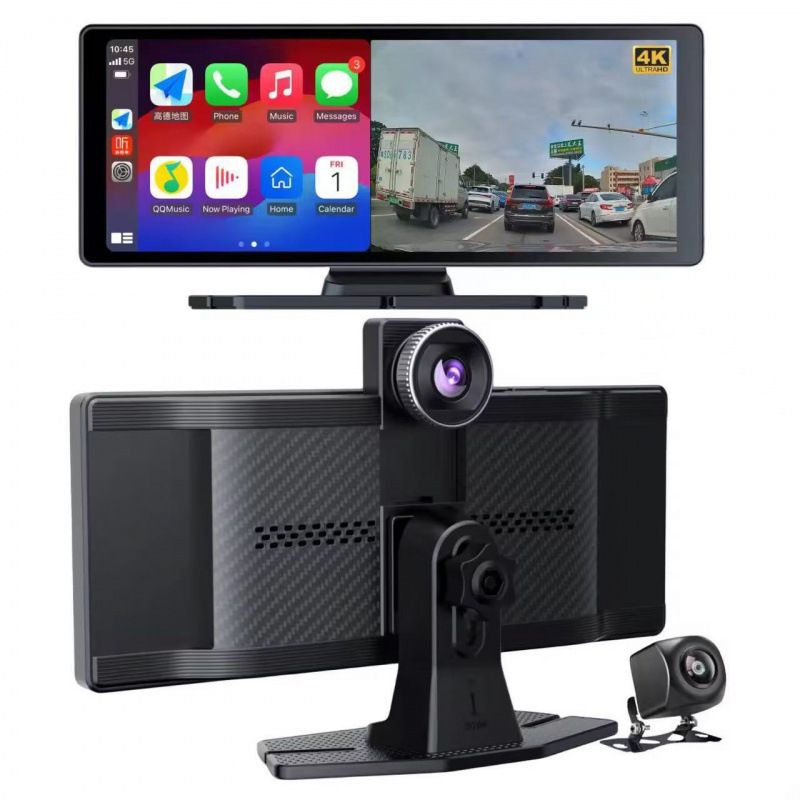 Wireless Carplay and Android Auto with Dash Cam, 10.26 inch HD IPS Touch Car Play Screen for Car, 4K Front and 1080P Rear Camera, Loop Recording
