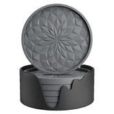 Silicone Coasters with Holder,6 Pack Drinking Coasters Cup Mat for Hot or Cold Drinks,Thickened,Non-Slip,Non-Stick,Deep Tray Grey