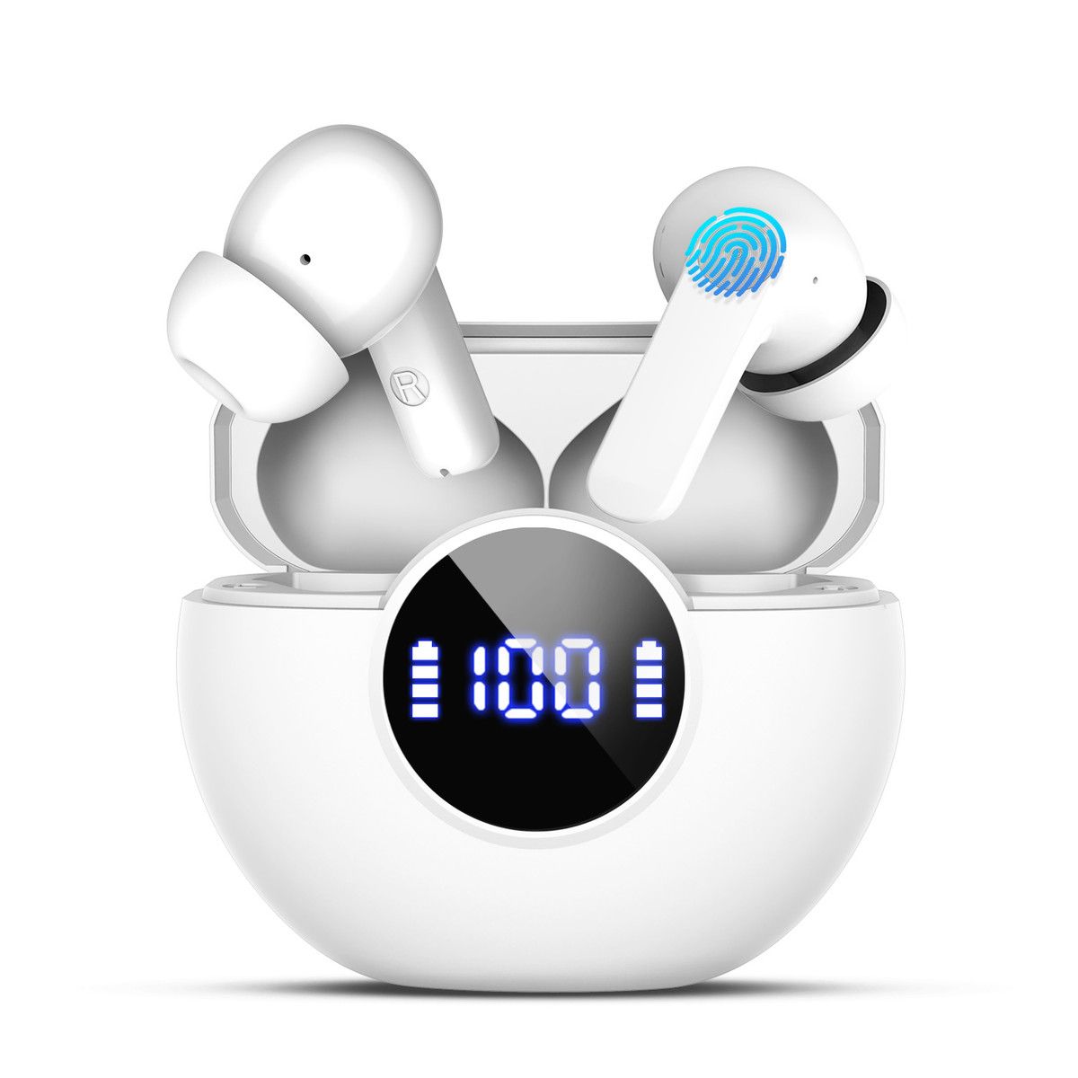 Wireless Earbuds,Bluetooth 5.4 Headphones HiFi Stereo 3D Bass EarBuds,ENC Noise Cancelling Mic,IP7 Waterproof Workout Sport for Android iOS,White