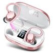 Wireless Earbuds, Bluetooth 5.3 Headphones with LED Display, Powerful Bass Over Ear Earphones, IP7 Waterproof for Sport, Rose Gold