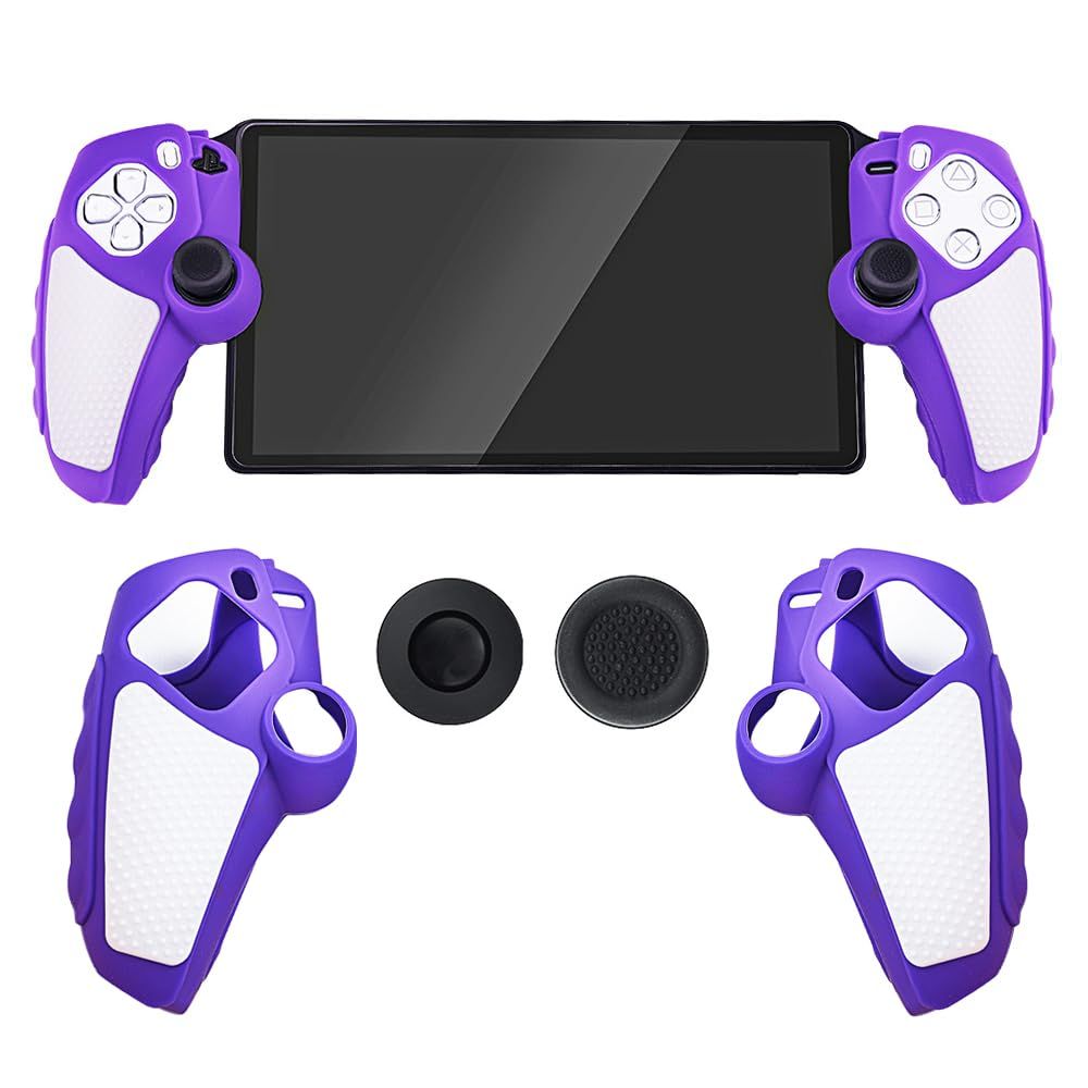 Silicone Grip Cover Case for PlayStation Portal, Anti-Slip Controller Protective Sleeve Ergonomic Case with 2 Thumb Grip Caps (Purple)