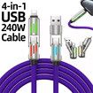 240W 4-in-1 USB C Super Fast Charge Cable With Breathing Light,Multi-Charging Cable Color Purple