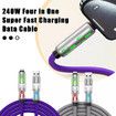240W 4-in-1 USB C Super Fast Charge Cable With Breathing Light,Multi-Charging Cable Color Pink