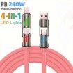 240W 4-in-1 USB C Super Fast Charge Cable With Breathing Light,Multi-Charging Cable Color Pink