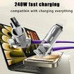 240W 4-in-1 USB C Super Fast Charge Cable With Breathing Light,Multi-Charging Cable Color Black