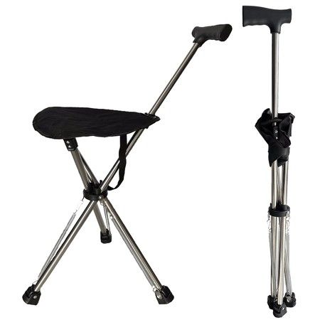 Folding Canes with Seat Walking Stick Portable Stool Chair Capacity Frosted Handle Supports Up to 220 Lbs Massage Crutches Stool