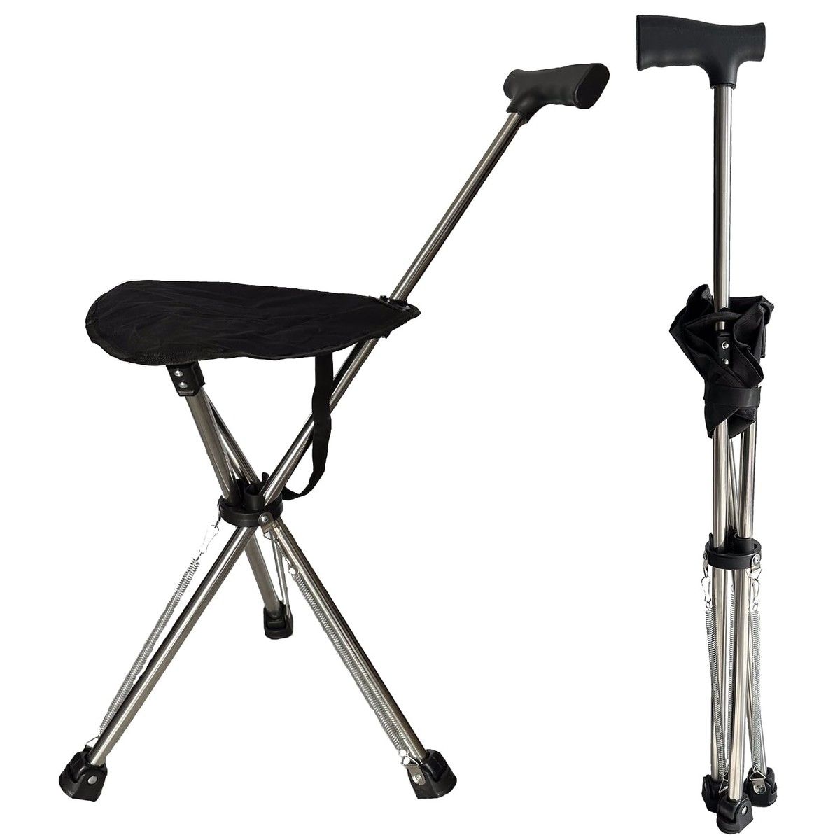Folding Canes with Seat Walking Stick Portable Stool Chair Capacity Frosted Handle Supports Up to 220 Lbs Massage Crutches Stool