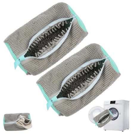 2 Pc Portable Reusable Laundry Shoe Bags for Washing Machine and Dryer, Shoe Cleaning Bag for All Types and Sizes Color Grey