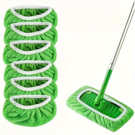 6 PC Reusable Microfiber Mop Pads Compatible with Swiffer Mops,Dry Sweeping Cloths,Washable Wet Mopping Cloths for Wood Surface/Floor Cleaning