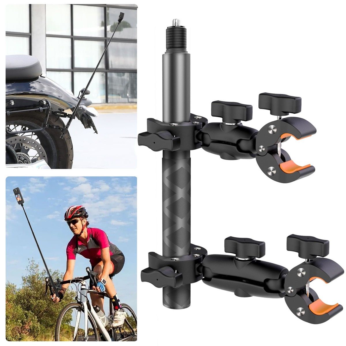 6+9 inch 1.2m Selfie Stick Motorcycle Bike Handlebar Mount Insta360 X5 X4 X3 X2 X ONE RS Double Clamp Umbrella Third Person Cycling Video Christmas Gift