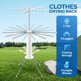 Clothes Drying Rack Garment Airer Laundry Horse 3 Tier Stand Shoes Hanger Rod Rail Clip Foldable Storage Indoor Outdoor Portable Air Dryer with Wheels