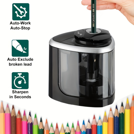 Electric Pencil Sharpener Automatic Pencil Sharpener for School,Home,Office,Classroom,with Replacement Blades,Manual and Electric Free to Switch,Black