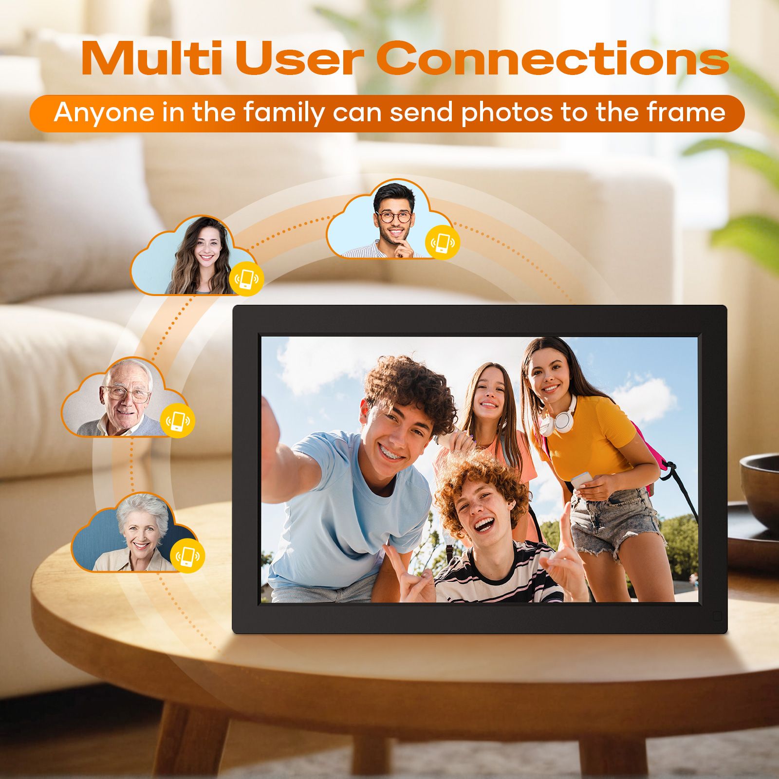 WiFi Digital Picture Frame 15.6 Inch 1920x1080 HD IPS Touch Screen Frameo Photo Album Electronic 32GB Auto Rotate Share Video Instantly Smart MP4 Player