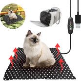 USB Heating Warmer Pad Bed for Cat, Small Dog and Pet, Safe 5V2A Power Bank Battery Operated for Indoor and Outdoor Use, 37 X 47 X 2 cm, Black