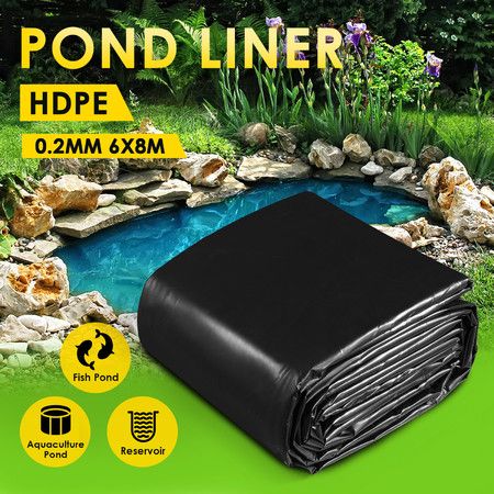 6x8m Pond Liner HDPE Fish Koi Pool Skin Waterfall Water Garden Pad Black Reservoir Fountain Landscaping Aquaculture Farming Sewage Heavy Duty 0.2mm