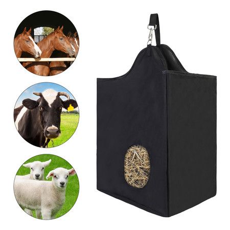 Horse Hay Bag,Hay Feeder for Horses Sheep Cow,Premium Durable Small Front Hole Bags,Tote Bag for Sheep and Cow Horse Color Black