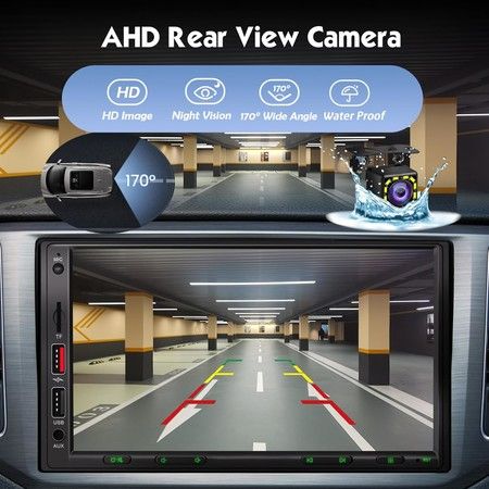 Upgraded Double Din Car Stereo with Wireless Apple CarPlay & Android Auto, 7" LCD Touchscreen, Built-in 240W DSP, FM/AM Radio,Auto Backup Camera