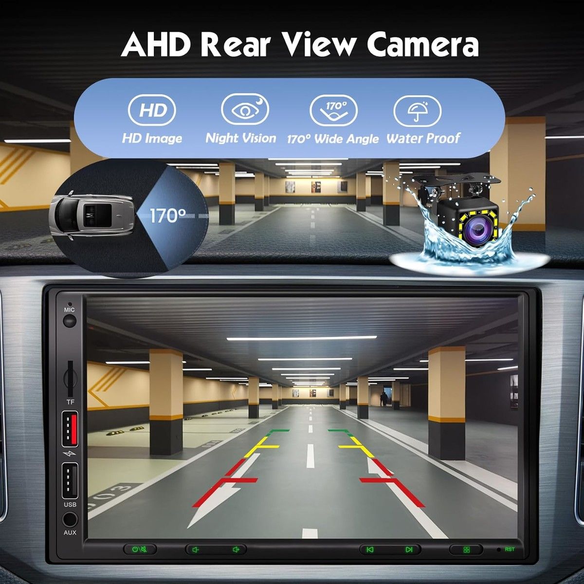 Upgraded Double Din Car Stereo with Wireless Apple CarPlay & Android Auto, 7" LCD Touchscreen, Built-in 240W DSP, FM/AM Radio,Auto Backup Camera