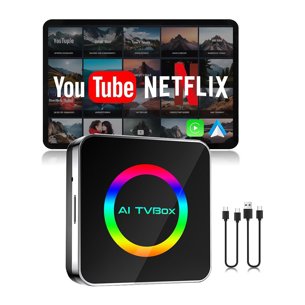Wireless Carplay Adapter for iPhone with Netflix YouTube Tiktok TF Card, AI Box Carplay Adapter and Android Auto Dongle Easy to Setup