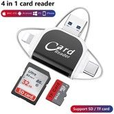 Multi-Port 4 in1 Universal SD TF Card Reader, USB C SD TF Memory Card Reader, Memory Card Reader Multiport Adapter Color Black