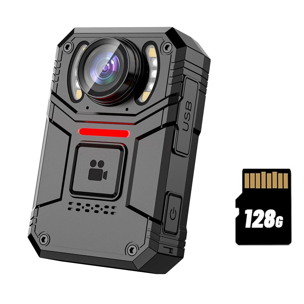 128GB Real 4K Body Cameras with Audio and Video Recording, 160 Degree Wide Angle Lens Bodycam with Dual Microphone for Security, Police