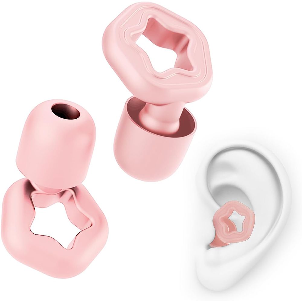 Silicone Ear Plugs for Sleeping, Washable and Reusable Noise Cancelling Reduction Earplugs for Swimming, Snoring, Working, Pink