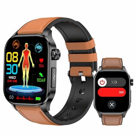 Smart Watch For Men Women 2.04 Inch Fitness Tracker Watch With Sleep Monitor Intelligent Reminders,Phone Calls, 110+ Sport Modes Waterproof,Brown Leather