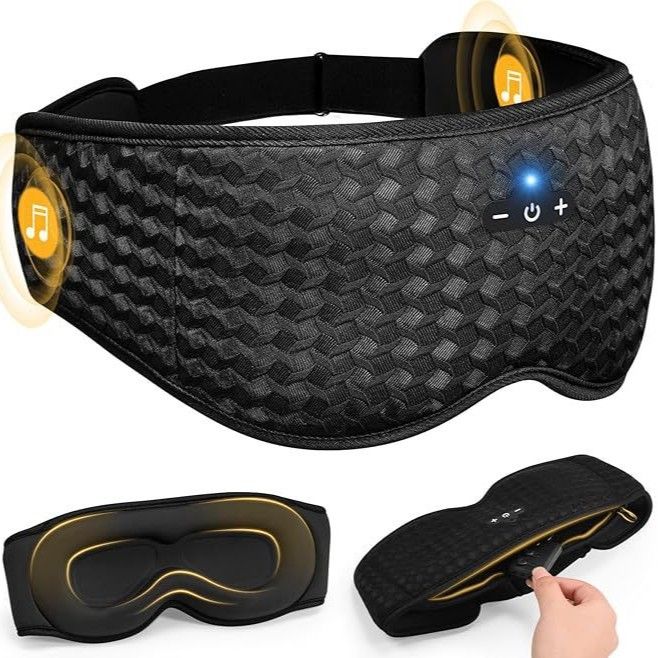 3D Sleep Eye Mask With Bluetooth Headphones,Headphones For Side Sleepers,Adjustable,Thin Stereo Speakers Perfect For Sleeping,Color Black