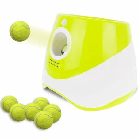 Automatic Ball Launcher With 6 Balls,Interactive Dog Fetch Machine,3 Adjustable Distances From 3-9M For Dog Color Fluorescent Green