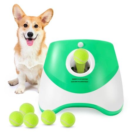 Automatic Ball Launcher With 6 Balls,Interactive Dog Fetch Machine,3 Adjustable Distances From 3-9M For Dog Color Green