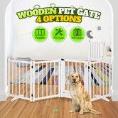 Pet Safety Gate 4 Panel Puppy Playpen Wood Enclosure Security Fence Freestanding Dog Stair Doorway Tall Barrier with Door Indoor Foldable