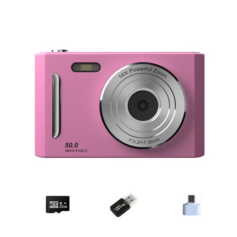 Purple Student Digital Camera HD DualLens 50MP 8x Zoom Beauty Filter FrontBack Cameras 32G Memory Card