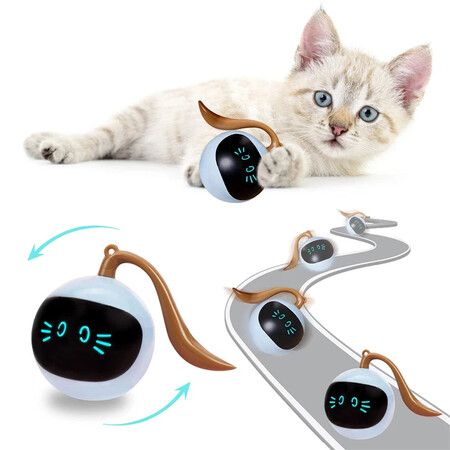 Speedy Ball with LED Cat Toy,Smart Interactive Cat Ball,Automatic Cat Rolling Ball Enrichment Toy,Electronic Rollie Pet Chase Color Blue