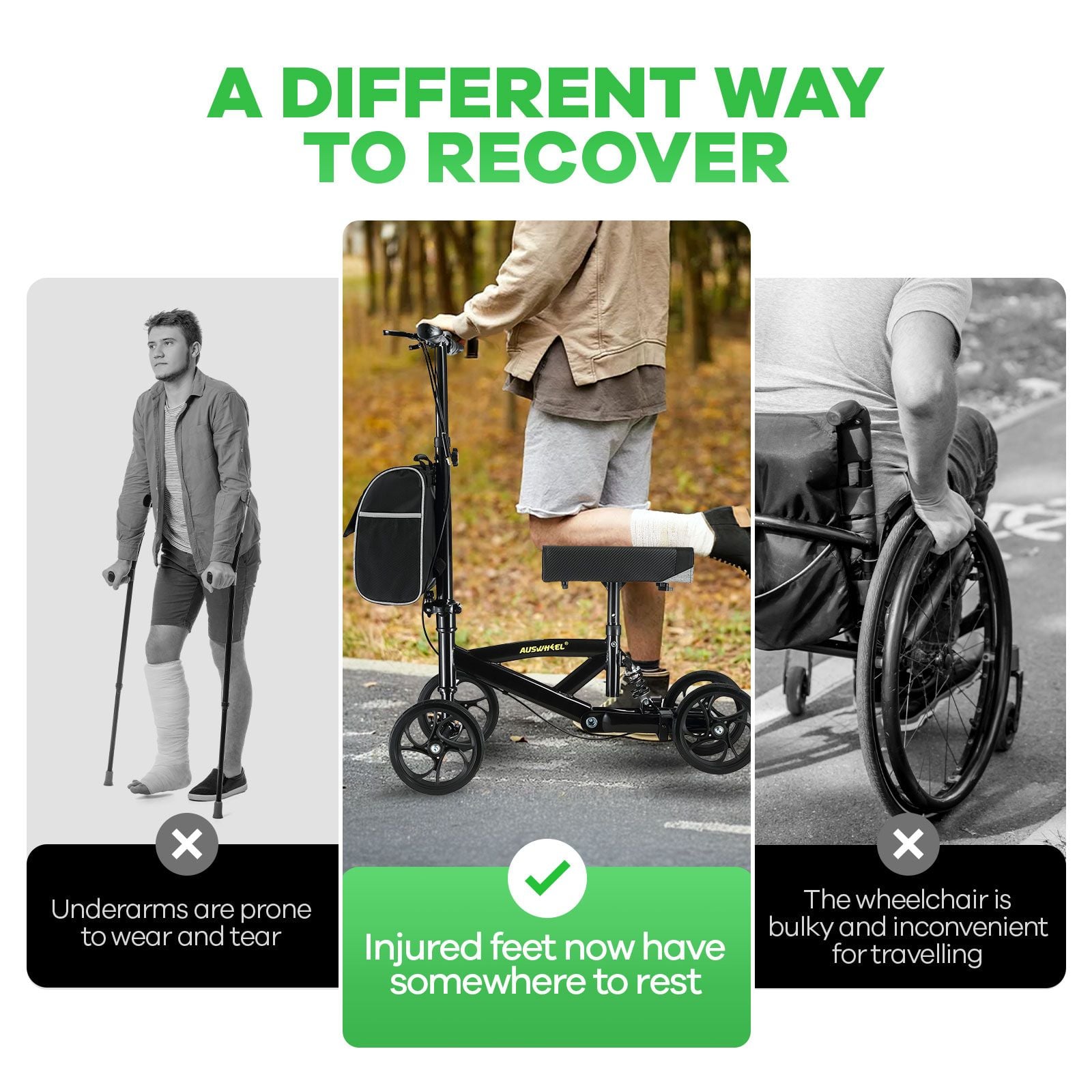 Knee Scooter Walker Steerable Mobility Walking Equipment Wheelchair Medical Crutch Broken Foot Ankle Leg Surgery Injury
