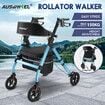 4 Wheel Rollator Walker Aluminum with Seat for Seniors Lightweight Rolling Walking Trolley Folding Elderly Medical Blue Auswheel
