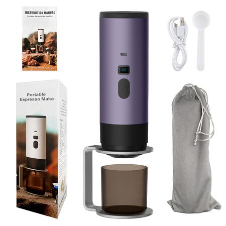 3-in-1 Portable Electric Espresso Machine,Coffee Maker with LED Display and Type-C,Automatic Heating Coffee Maker for Travel,Office and Car,Purple