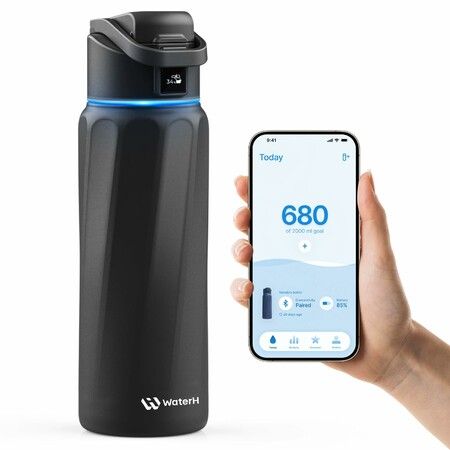 BOOST Smart Water Bottle with Reminder and Tracker - Double Wall Vacuum Insulated Stainless Steel, Wide Mouth 32 oz, Ideal Gift - Black