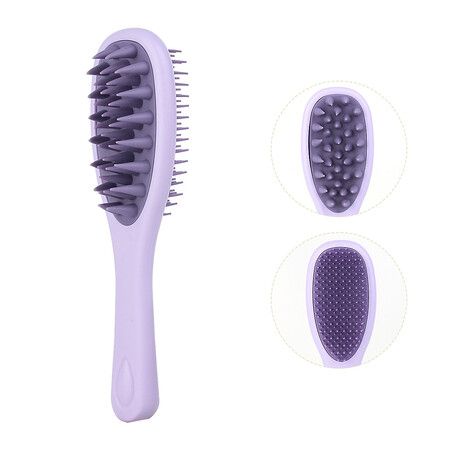 Long Handle Hair Silicone Scalp Massage Brush, 2 in 1 Double Sided Hair Comb Shampoo Brush, Purple
