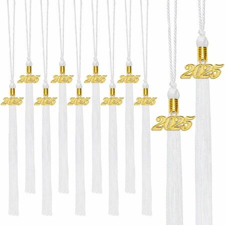 20Pcs Graduation Tassels Academic Graduation Cap Hat Tassel with 2025 Gold Charm for 2025 Graduation Ceremonies Accessories (White)