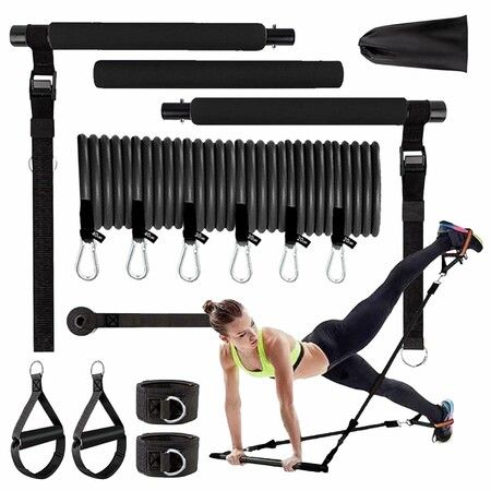 Pilates Equipment Training Equipment For Home With Resistance Bands Multifunctional Pilates Bar For Women,Home Training,Yoga,Pilates Color Black