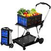 Folding Trolley Cart Collapsible Basket Shopping Luggage Grocery Hand Truck Utility Push Dolly Moving Office Service Tennis Ball Travel Portable Wheel