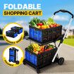 Folding Hand Truck Dolly Utility Luggage Cart Shopping Trolley Collapsible Foldable 2 Baskets for Moving Grocery Office Tennis Ball Camping 4 Wheels