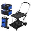 Folding Hand Truck Dolly Utility Luggage Cart Shopping Trolley Collapsible Foldable 2 Baskets for Moving Grocery Office Tennis Ball Camping 4 Wheels