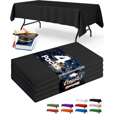 Black Plastic Table Cloth Rectangle Table 4 Pack,Tablecloth for 1.8m Tables,Table Cloth for Disposable Use,Table Cover