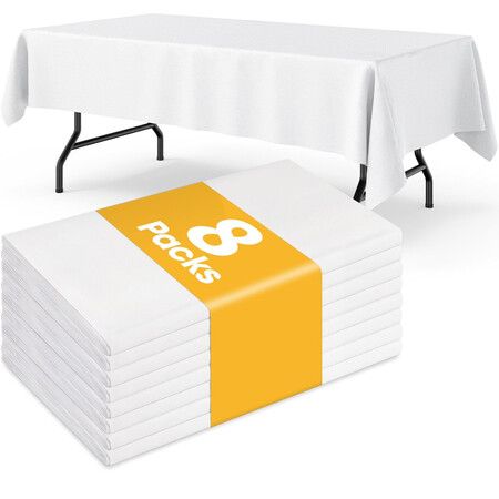 White Plastic Table Cloth Rectangle Table 8 Pack,Tablecloth for 1.8m Tables,Table Cloth for Disposable Use,Table Cover