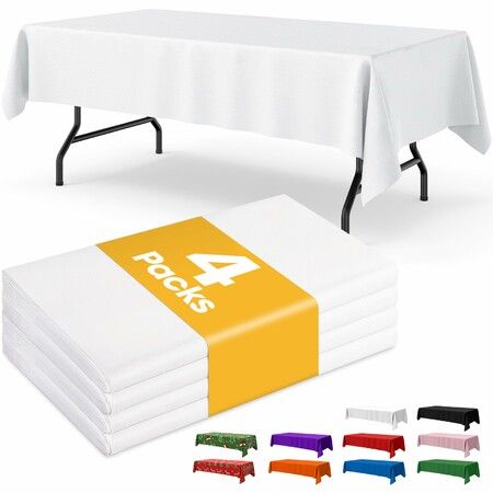 White Plastic Table Cloth Rectangle Table 4 Pack,Tablecloth for 1.8m Tables,Table Cloth for Disposable Use,Table Cover