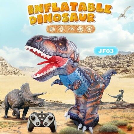 Inflatable Remote Control Dinozaur with Sounds and Lights,Realistic Electric Dragon Toy with 360 Rotation,2.4GHz Rechargeable For Kids